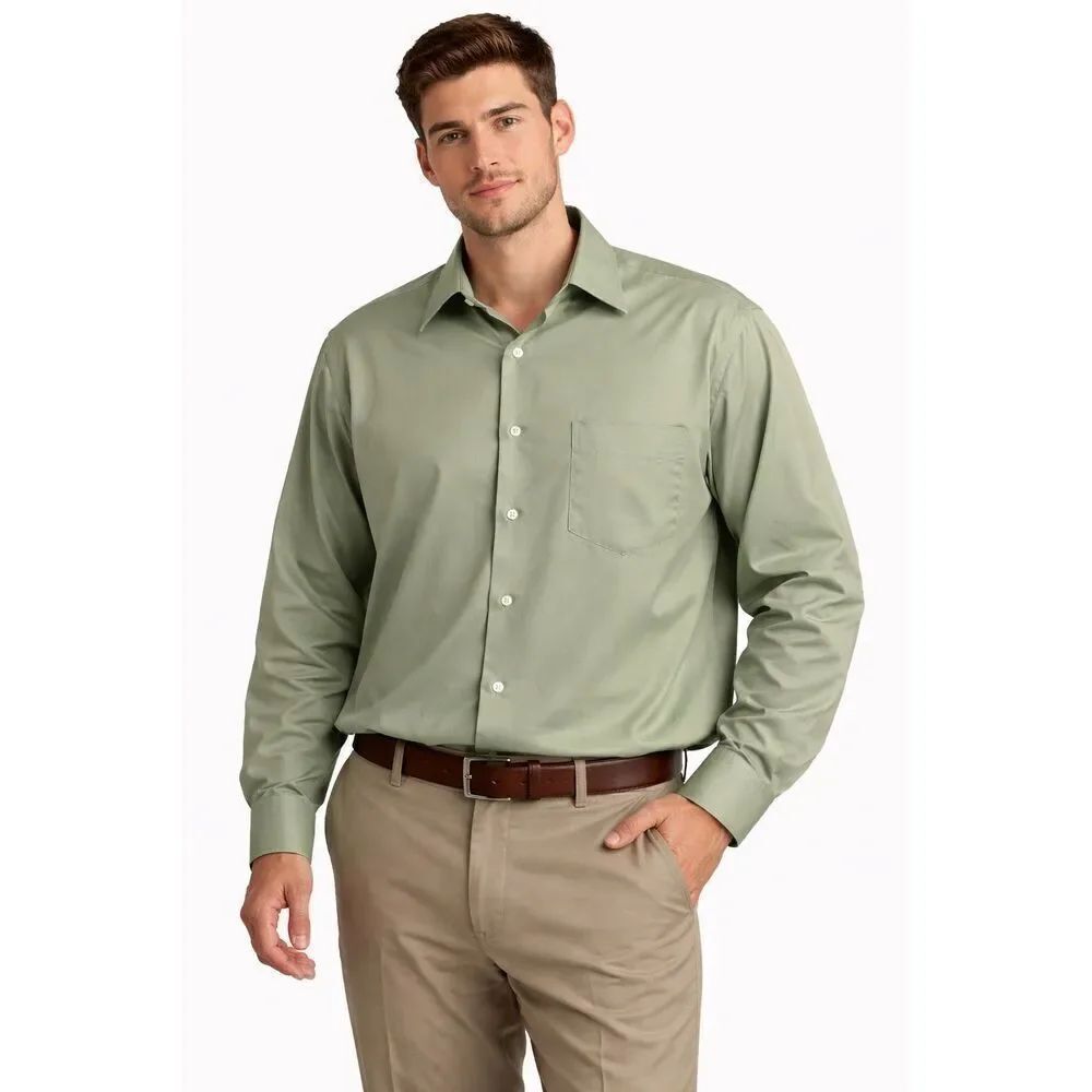 Geoffrey Beene Men’s Sage Green Sateen Button Down Shirt XL 17 34/35 Super Soft